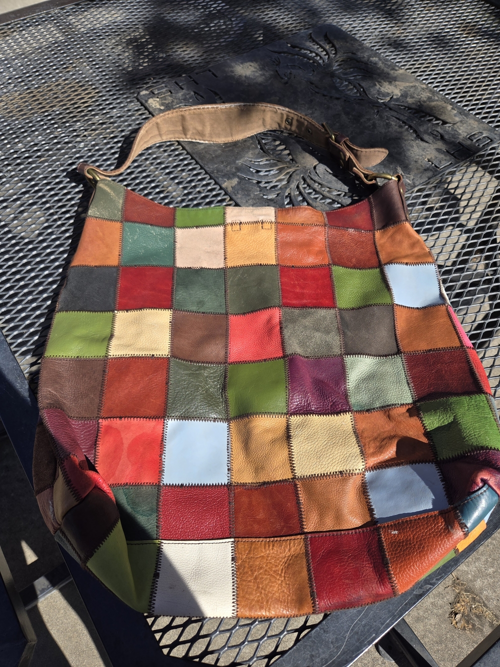 Vintage Patchwork Leather And Suade Hobo Bag - Multicolor
